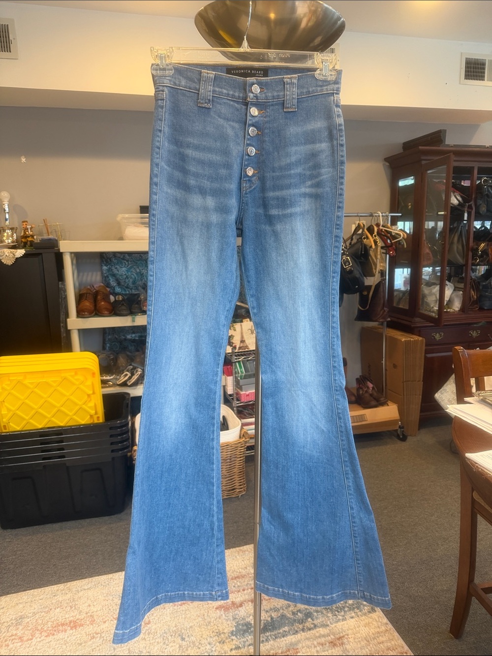 Veronica Beard Medium Blue High-Rise Button-Fly Flare Jeans NWT size 27